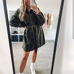 Olive Green Belted Cordoroy Dress